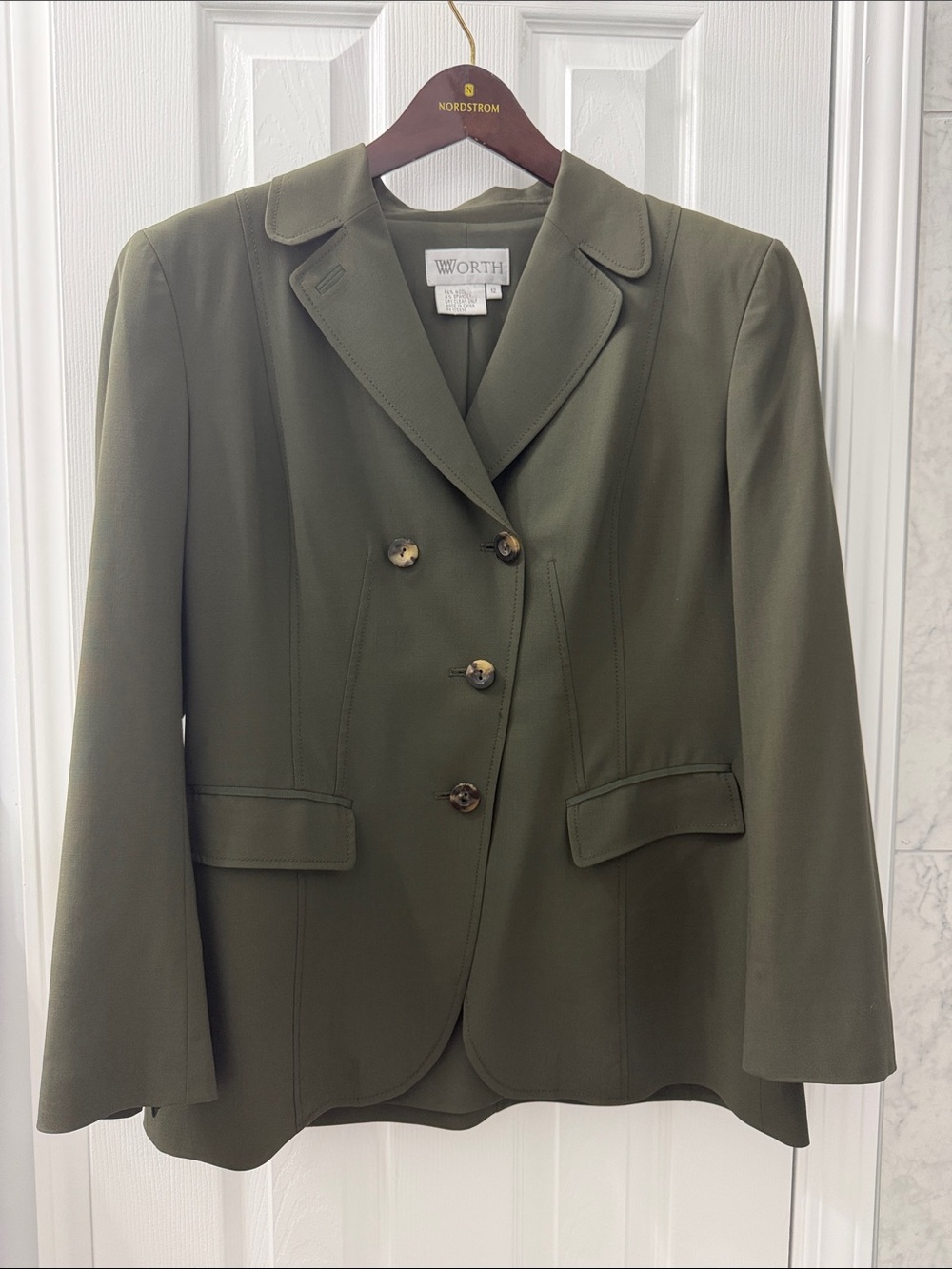 Vintage Worth Olive Blazer with Double-Breasted Buttons